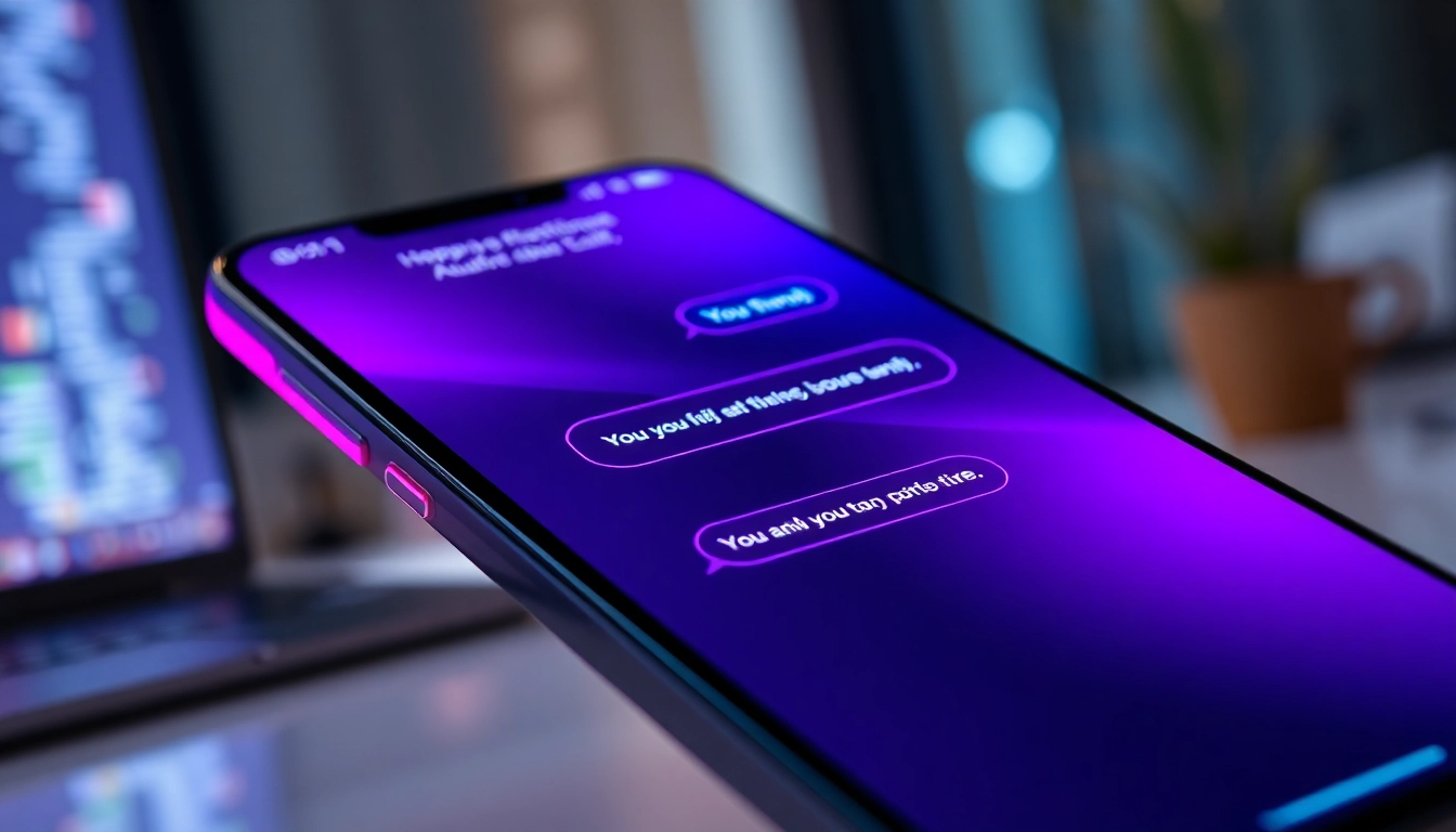 Smartphone displaying a vibrant AI chat interface with playful conversation bubbles.
