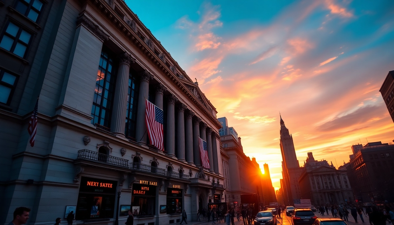 Stock Market New York bustling trading floor with traders and digital charts showing market activity