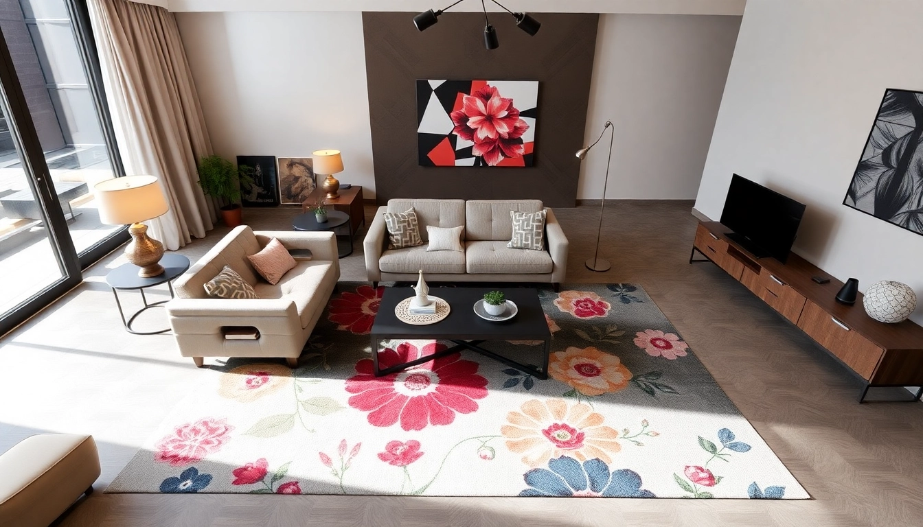 Stylish Tappeti moderni Milano displayed in contemporary living room with geometric and floral