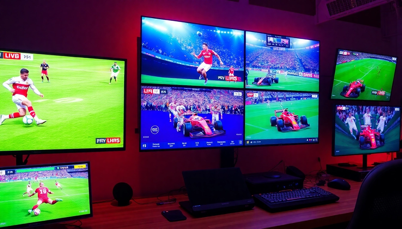 Streameast logo with a background of live HD sports streams on various devices showcasing
